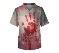 Deguisement Halloween Homme Sorcier Gris Sweats Inédit Halloween T-Shirts Joyeux Nocturne Deguisement Traditionnel Bicolore Costumes Spectral Fantomatique Tee Shirt (1-Bordeaux,S)