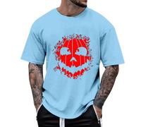 Déguisement Halloween Homme T-Shirts d'halloween pour Hommes Pumpkin Tshirt T Shirt Zombie Tee Probleme Resolu Imprimé Grande Taille Bleu Ciel L