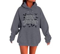 Deguisement Halloween pour Femme Veste Mignon avec Imprimé De Crazy Halloween Sweat Surnaturel Tendance Manches Longues Sweatshirt avec Poches Festif VêTements Automne (Dark Gray, XXXL)