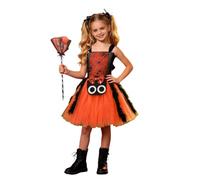 Deguisement Halloween pour Fille Robe Tutu À d'Araignée de Pattes Plumes d'Araignée Nœud Sac Intégré à Motif Yeux avec Baguette Magique Robe avec Bretelles Motif Toile Tulle Volant Robe de Fête Enfant
