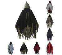 Déguisement Halloween pour homme et femme Costume de fantôme vampire zombie avec capuche Effrayant Blanc Manteau pour adultes Noir Moissonneur de la Mort Faucheuse de la Mort Déguisement complet, L