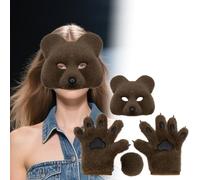Deguisement Halloween Qui Fait Peur Ensemble de Costumes d'halloween avec Gants d'ours réalistes, Queue et épingles pour Cosplay, conventions d'anime et fêtes costumées (A-Coffee, 25x8cm)
