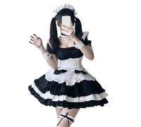 Déguisement Halloween Tenue Mode Femme Mignon Cosplay Servante Lolita Robe Manches Bouffantes Courtes A Ligne Boutons Sexy Alice Déguisement Halloween Fille