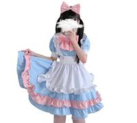 Déguisement Halloween Tenue Mode Femme Mignon Cosplay Servante Lolita Robe Manches Bouffantes Courtes A Ligne Boutons Sexy Alice Déguisement Halloween Fille