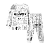 Deguisement Halloween Vampire Fille,Pyjama d'halloween pour Enfants vêtements de Nuit Confortables Manches Longues col Rond Motif rayé Noir et pour garçons (White, 3-4 Years)