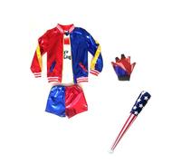 Déguisement Harley Squad Costume Fille Enfant, Costume Joker Fille, Déguisement Quinn Fille Avec Veste T-Shirt Short Gants et Batte de Baseball Gonflable, pour Carnaval Halloween Noël Clown Cosplay(M)