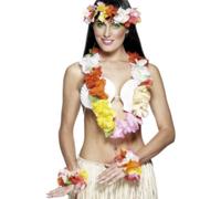 Déguisement Hawaïen de Luxe 4 Pièce Lei Guirlande Multicolore Neuf Par Smiffys
