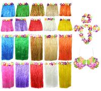 Déguisement Hawaïen - Kit de Déguisement Coloré 80cm de Long + Collier à Fleurs + Bracelets à Fleurs + Bandeau à Fleurs + Soutien-Gorge à Fleurs - Jupe Hawaïenne Luau Hawaïenne (Violet)