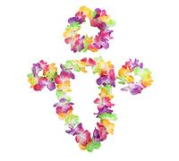 Déguisement Hawaïenne accessoires à fleurs multicolores avec cet ensemble de 4 pièces dont un collier + une couronne + (X2) bracelet pour adulte. Ideal pour les enterrements de vie de jeune fille.