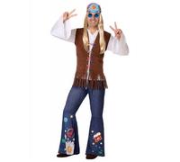 Déguisement Hippie - ATOSA - Années 60 - Chemise avec Veste Frangée - Pantalon à Patte d'Eph - Multicolore M/L