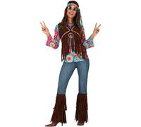 Déguisement Hippie Avec Gilet Pour Femme (Taille M) Multicolore