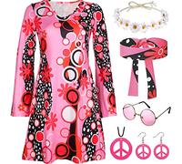 Déguisement hippie des années 60 et 70 pour femme,Costume hippie des années 1960 et 70,Costume hippie des années 70 pour femme,Tenue disco,Robe florale des années 70 et accessoires des années 70 (L)