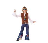 Déguisement hippie enfant - ATOSA - Gilet, chemise et pantalon - Multicolore/Bleu - Garçon 10-12 ans