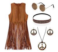 Deguisement Hippie Femme, Deguisement Femme Annee 70, Accessoire Hippie avec Lunette Hippie, Collier Hippie, Boucle Doreille Pendante Peace, Gilet Hippie, Déguisement Année 70 pour Carnaval Halloween