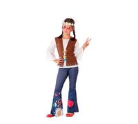Déguisement hippie fille ATOSA - gilet, chemise et pantalon en polyester, multicolore/bleu 5-6 ans