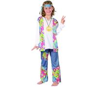 DEGUISE TOI - Déguisement hippie gilet à franges fille - Tunique - Pantalon - Bandeau - Collier - M 7-9 ans (120-130 cm) - Violet - Déguisements enfants - 100% Polyester - Lavage à la main -
