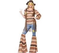 Smiffys Costume d'Hippie Harmonie, avec Haut, Pantalon à Pattes d'Eléphant et Gilet Halloween