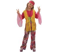 DEGUISE TOI - Déguisement hippie muticolore fille - Bandeau - Pantalon - Haut - S 4-6 ans (110-120 cm) - Rose - Déguisements enfants - 100% Polyester - A la main - Carnaval