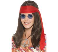 Déguisement Hippie Pour Femmes Avec Perruque + Bandeau + Lunettes + Collier