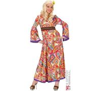 Déguisement Hippie Robe Longue - Marque - Femme - Orange - Motifs de fleurs - Ceinture marron 36/38