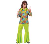 Déguisement hippie vert avec symboles colorés homme M