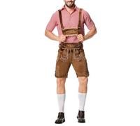 Déguisement Homme Bavarois,Ensemble Deux Pièces Salopette + Chemise à Carreaux Oktoberfest,Lederhosen,Pantalon Court Traditionnel Homme avec Bretelles Réglables et Broderies,Tenue Tyrolienne