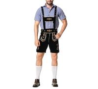 Déguisement Homme Bavarois,Ensemble Deux Pièces Salopette + Chemise à Carreaux Oktoberfest,Lederhosen,Pantalon Court Traditionnel Homme avec Bretelles Réglables et Broderies,Tenue Tyrolienne