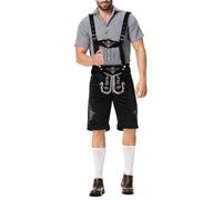 Déguisement Homme Bavarois,Ensemble Deux Pièces Salopette + Chemise à Carreaux Oktoberfest,Lederhosen,Pantalon Court Traditionnel Homme avec Bretelles Réglables et Broderies,Tenue Tyrolienne