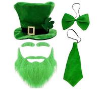 Déguisement Homme Carnaval Ensemble D'Accessoires Pour La Saint-Patrick Avec Chapeau Haut De Forme Vert Nœud Papillon Cravate Et Barbe Rousse Kit De Fête Irlandaise Complet Déguisement Adulte Carnaval