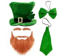 Déguisement Homme Carnaval Ensemble D'Accessoires Pour La Saint-Patrick Avec Chapeau Haut De Forme Vert Nœud Papillon Cravate Et Barbe Rousse Kit De Fête Irlandaise Complet Déguisement Adulte Carnaval