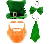 Déguisement Homme Carnaval Ensemble D'Accessoires Pour La Saint-Patrick Avec Chapeau Haut De Forme Vert Nœud Papillon Cravate Et Barbe Rousse Kit De Fête Irlandaise Complet Déguisement Adulte Carnaval