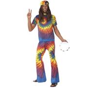 Déguisement homme hippie années 60 - Smiffys - T-shirt et pantalon à pattes d'éléphant - Taille M - Multicolore