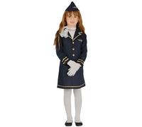 Fiestas Guirca - Costume d'hôtesse de l'air enfant pour filles - Robe et chapeau - 3-4 ans Bleu