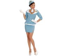 W WIDMANN MILANO Party Fashion - Déguisement hôtesse rétro, hôtesse de l'air, stewardess, costumes de carnaval pour femmes, Turquoise / Bleu Clair