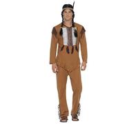 Smiffy's Costume inspiré de guerrier amérindien marron, haut, pantalon, bandeau – Halloween