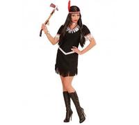 Déguisement - Indien Femme - Noir et Blanc - Franges Blanches - Motif Rouge et Blanc M