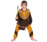 DEGUISE TOI - Déguisement indien marron et ocre garçon - Haut - Pantalon - Bandeau(sans plume) - M 7-9 ans (120-130 cm) - Marron - Déguisements enfants - 100% Polyester - Lavage à sec - Carnaval