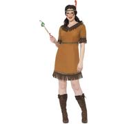 Smiffys Costume jeune fille inspiré amérindien marron, robe avec ceinture et bandeau