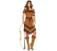 Déguisement indienne femme - Marque - Modèle - Matière faux daim - Motif indien - Franges marron M/L