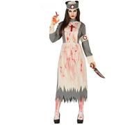 Déguisement infirmière - FIESTAS GUIRCA - Rétro zombie femme - Gris - Robe longue - Tablier sanglant XL