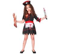 Déguisement Infirmière Noire Zombie Fille - Taille: 5-7 Ans (128 Cm) Noir