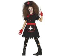 FIESTAS GUIRCA Costume Infirmière Vintage Sinistre - Infirmière Zombie Sanglante - Déguisement Halloween Fille 7-9 Ans