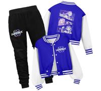 Deguisement Jogging Pop Demon Hunter Enfant Ensemble Mode Vetement Casual Manches Longues À Capuchon Sorcière Groupe Veste Imprimée Bleu