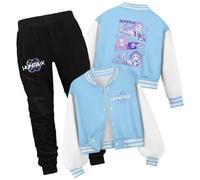 Deguisement Jogging Pop Demon Hunter Enfant Ensemble Mode Vetement Casual Manches Longues À Capuchon Sorcière Groupe Veste Imprimée Bleu Clair
