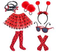 Deguisement Ladybug Set, 9 pièces Déguisement Coccinelle per Halloween Fête | Costume Ladybug avec Tutu Serre-tête Lunettes Chouchous Gants Chaussettes, Costume Ladybug per Carnaval Cosplay Mascarade