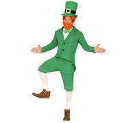 FIESTAS GUIRCA | Costume de Leprechaun Adulte (48-50/M) - Barbe, Veste, Pantalon, Plastron et Chapeau - Costumes de Saint-Patrick, Fêtes Irlandaises et Célébrations - Idéal pour Homme - Vert