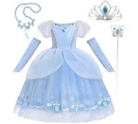 Déguisement Lito Angels Robe de Princesse Cendrillon avec Gant pour Enfant Fille 2-7 ans, Bleu 5-6 ans