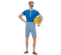 Smiffy's Déguisement années 20 maillot de bain bleu/blanc, chapeau et moustache Taille L