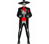 FIESTAS GUIRCA Déguisement pour hommes squelette mexicain - Costume Mariachi jour des morts - Costumes d'Halloween pour hommes Taille Adolescents 14-16 Ans