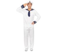 Deguisetoi Déguisement marin homme blanc – Haut, pantalon, chapeau – Taille S – 100% polyester